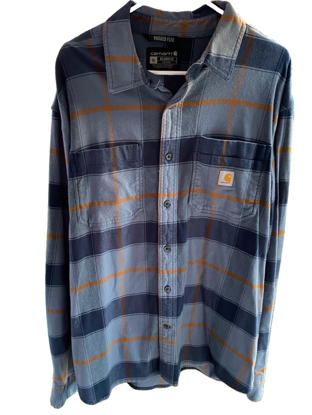 Carhartt Heavyweight Flannel Plaid Blue Mens Long Sleeve Shirt Sz XL Relaxed Fit